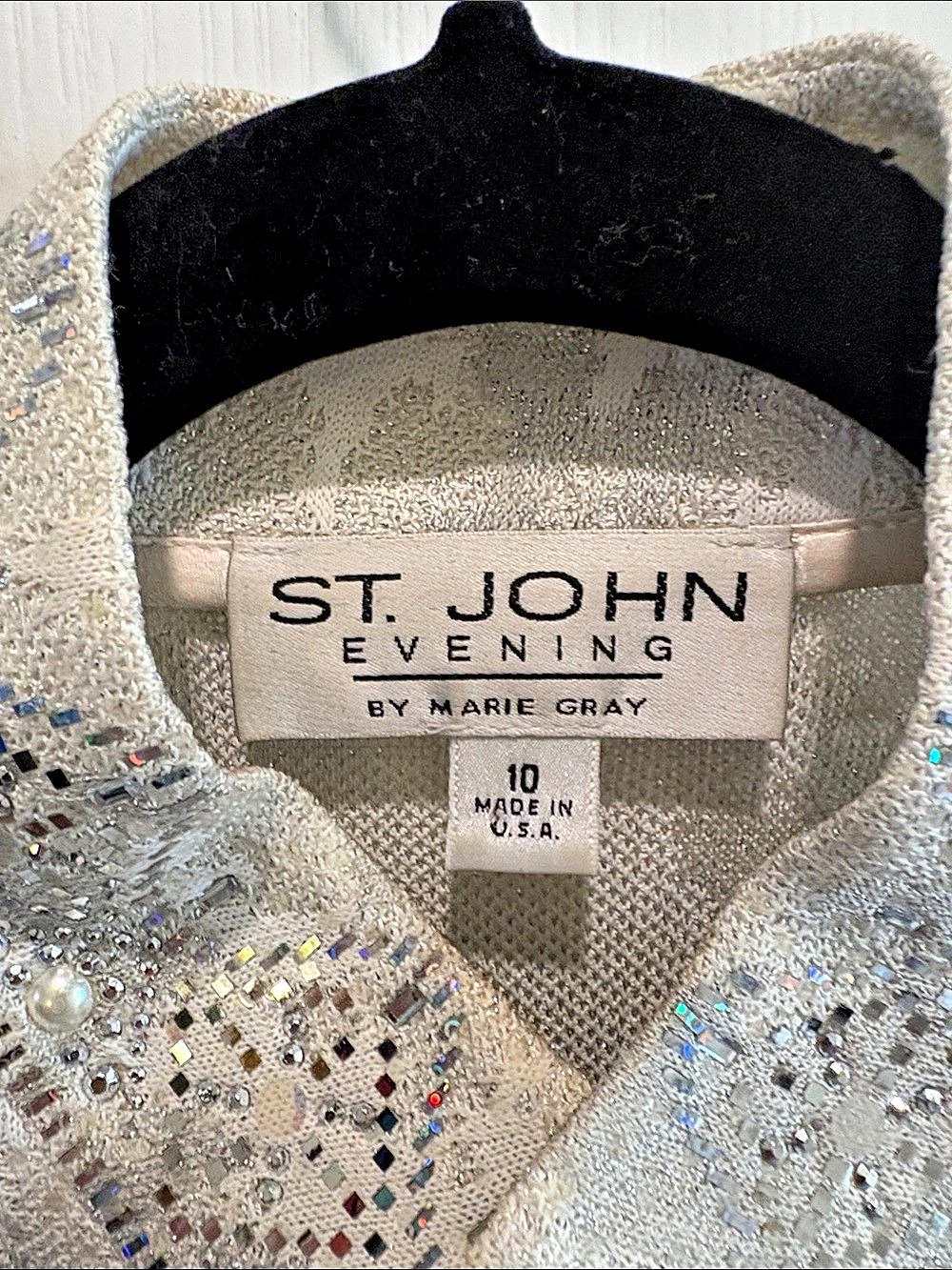 St. John Embellished Zip Jacket in Silver Size 10 Like New - Picture 2 of 4